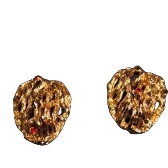 Vintage Coro Gold Tone Rhinestones Nugget Clip On Earrings - Picture 1 of 12